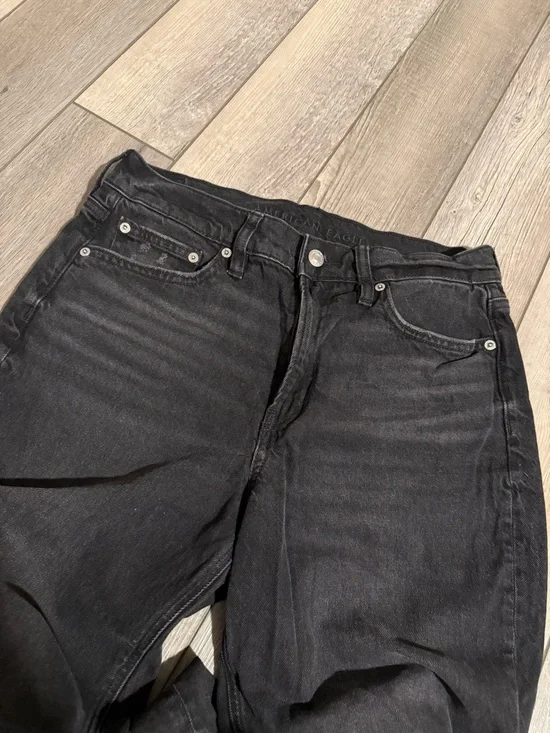 Women's American Eagle Super High Rise Ankle Straight Jeans Washed Black - Picture 7 of 9